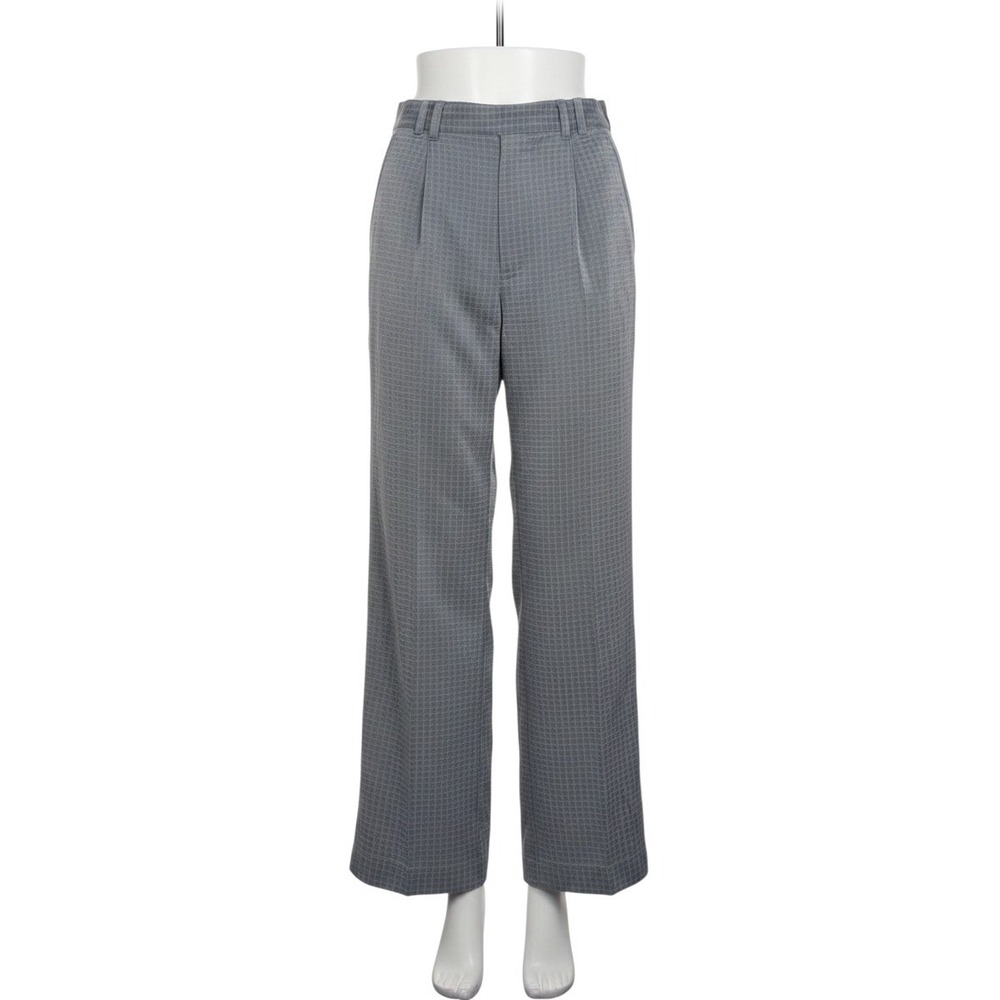 Gachu Dress Pants Blue Textured Grid Pleated Straight Leg - 34
